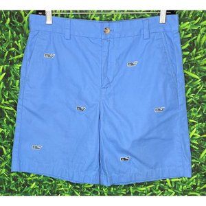 Vineyard Vines Boys Blue Embroidered Whales Chino Flat Front Shorts Boys Size 18